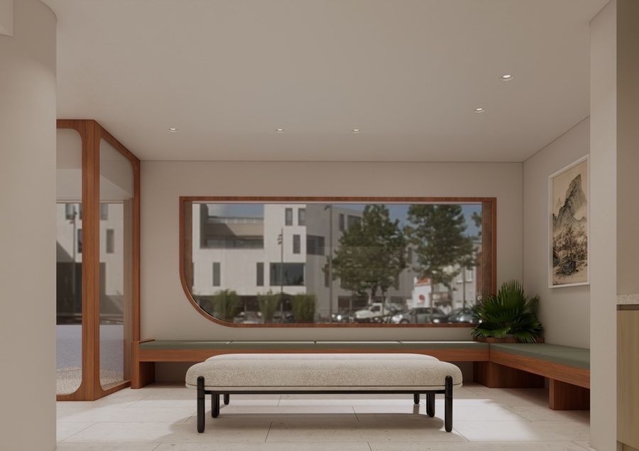 森美中醫診所書架展示角落—溫潤木質層架與精選裝飾